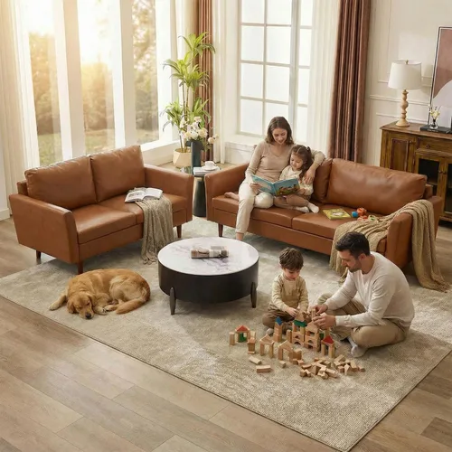 Miniatura 12 de Kingfun Juego de muebles de sala de estar, sofá de 3 plazas, sofá biplaza y sofá biplaza, juego de sofá moderno de mediados de siglo, sofá de piel