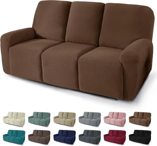 Miniatura 49 de JIVINER Fundas reclinables de gran tamaño de 3 piezas para sillón reclinable grande con bolsillos, tela jacquard elástica Lazy Boy funda para sofá