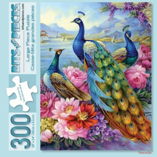 Bits and Pieces Rompecabezas grande de 300 piezas para adultos - 'Pavos reales' del artista Oleg Gavrilov, tamaño del rompecabezas completado: 18 "x