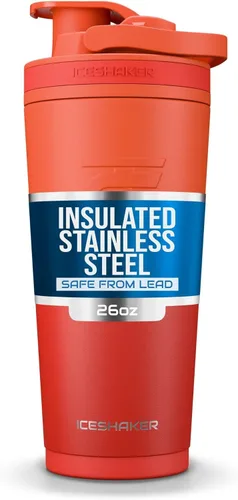 Miniatura 15 de Ice Shaker Botella Agitadora de Acero Inoxidable 26 oz, Negro/Blanco Se Mantiene Fría por Más de 30 Horas Vaso Aislado con Agitador de Rosca