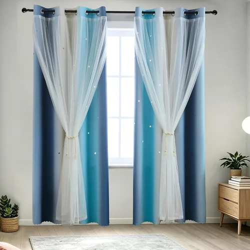 Miniatura 22 de indistar Cortinas opacas con recortes de estrellas para dormitorio de niña, cortinas de oscurecimiento de habitación y cortinas para habitación