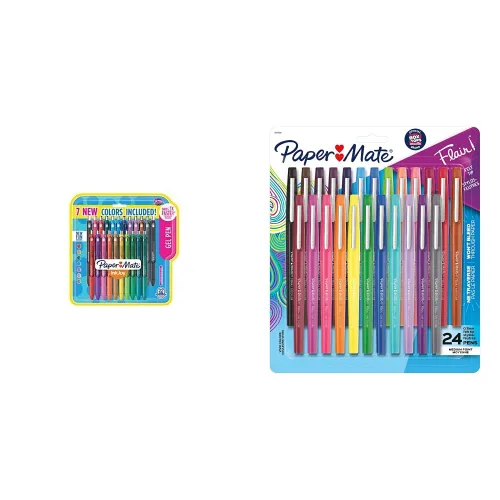 Paper Mate InkJoy Bolígrafos de gel de colores surtidos y bolígrafos de punta de fieltro Flair, punta media (0.028 in), surtido