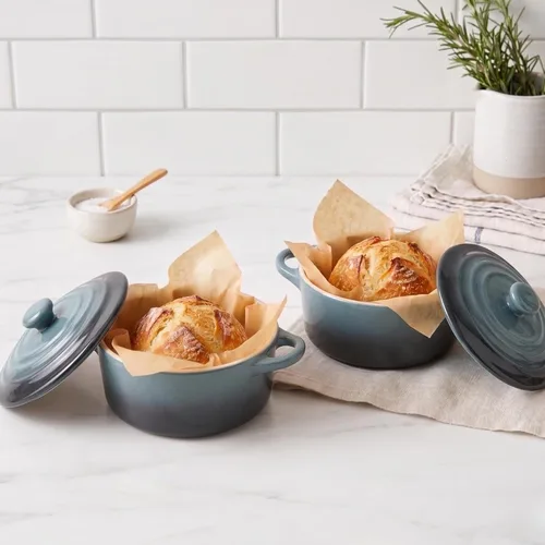 Miniatura 3 de Kook Juego de Mini Cocotte Cerámica, Cazuelas Pequeñas con Tapa y Asas, Ramekins de Horneado Individuales, Apto para Horno, Microondas y Piedra Ombre
