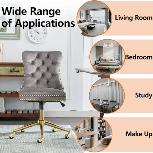 Miniatura 8 de Silla de oficina sin brazos, silla de tocador con respaldo y ruedas, cómoda silla de oficina en terciopelo, sillas de escritorio de oficina en casa