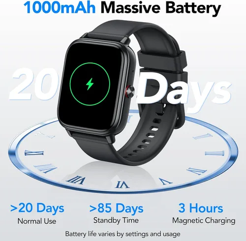 Miniatura 2 de Reloj inteligente para hombres y mujeres (respuestas/hacer llamadas), monitor de fitness con pantalla táctil HD de 1.83 pulgadas, tiempo de Negro