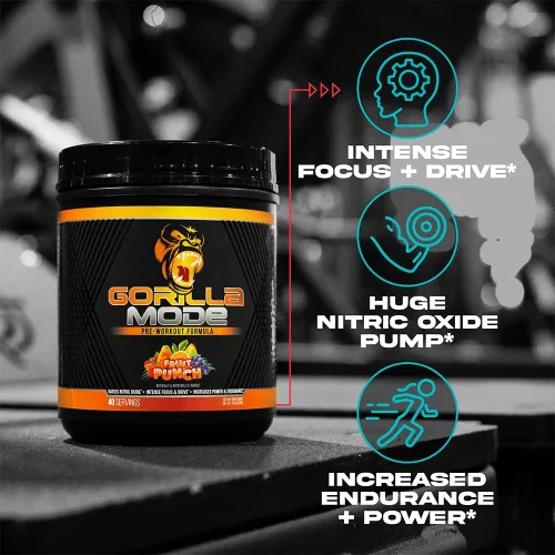 Miniatura 3 de Gorilla Mind Pre entrenamiento - Bombas masivas de energía de enfoque láser - L-citrulina, creatina, L-tirosina, betaína, hidroprime, alfa-GPC, 400