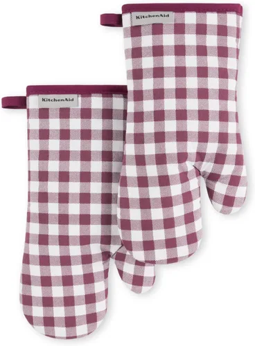 Miniatura 10 de KitchenAid Juego de 2 manoplas de horno Gingham Aqua Sky, 7 x 13 pulgadas