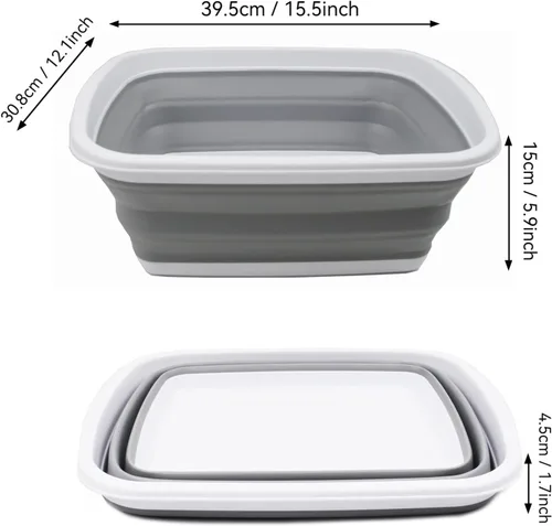 Miniatura 7 de SAMMART Tina plegable de 10 litros (2.6 galones) - Tina plegable para platos - Lavabo portátil - Tina de plástico que ahorra espacio (blanco/gris, 2)