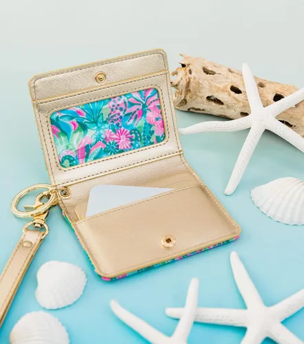 Miniatura 3 de Lilly Pulitzer Funda para tarjeta de identificación a presión, bonita cartera con llavero, soporte delgado para tarjetas de crédito con correa