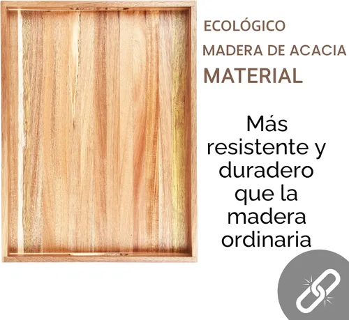 Miniatura 6 de Bandeja de servir de madera de acacia con asas (17 pulgadas) – Bandejas decorativas para servir desayuno en la cama, almuerzo, cena, aperitivos