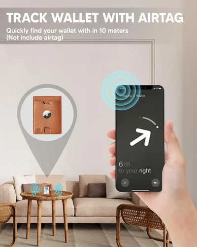Miniatura 4 de Hairao Billetera AirTag para hombre, de piel auténtica, delgada, con soporte para Airtag y ventana de identificación, bloqueo RFID, plegable