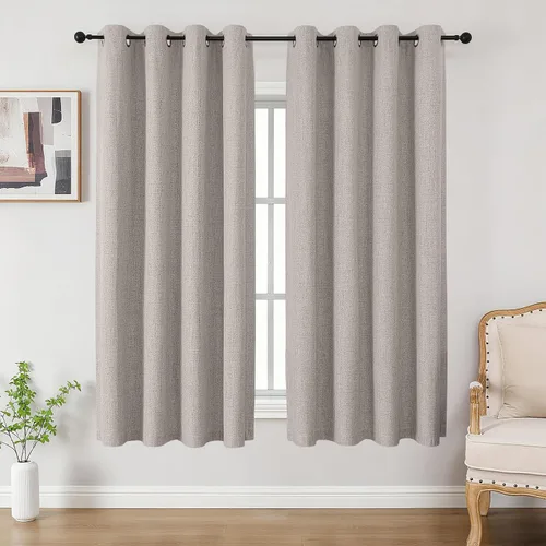 Miniatura 18 de CUCRAF Juego de 2 paneles de cortinas 100% opacas de 54 pulgadas de largo, cortinas texturizadas de lino para oscurecer la habitación, con ojales