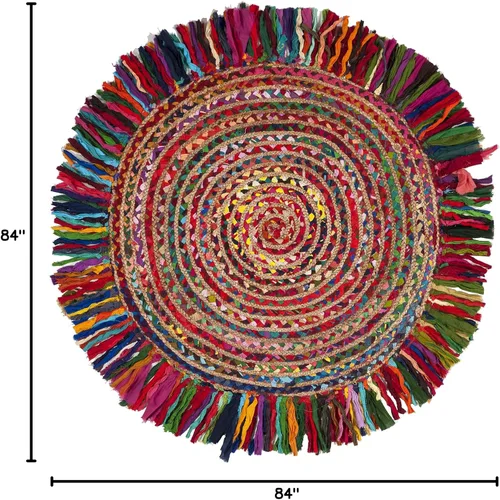 Miniatura 2 de SAFAVIEH Cape Cod Collection - Alfombra redonda de 7 pies, color marfil y rojo, hecha a mano con flecos de yute y algodón, ideal para zonas de alto
