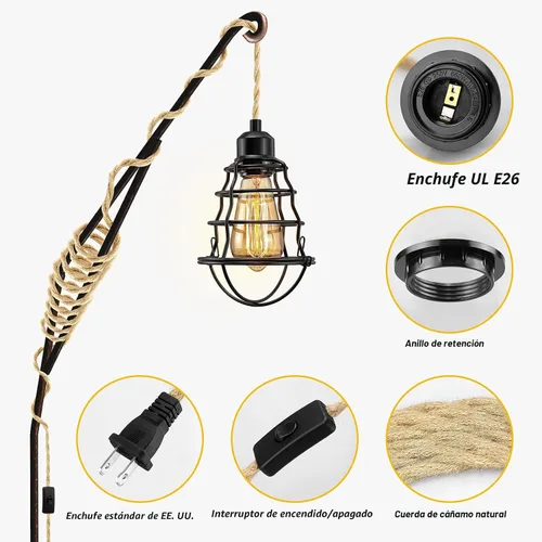 Miniatura 3 de LYOOWNG Cable de luz colgante con enchufe, luces colgantes estilo granja con cable enchufable, kit de cable de luz colgante de 15 pies de cuerda