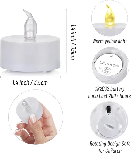 Miniatura 5 de Velas de té sin llama, funciona con pilas, paquete de 24 velas votivas eléctricas LED parpadeantes de larga duración, 200 horas, realistas