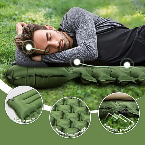 Miniatura 3 de Almohadilla de dormir Toncoke, almohadilla inflable extra gruesa y ultraligera con almohada, bomba de pie de 30s, colchón de camping de 3.54