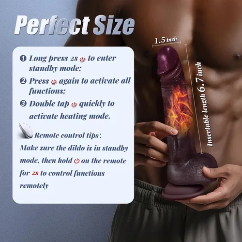 Miniatura 5 de Consoladro Vibrador de Empuje Negro Realista, Consoladores de Silicona Calentados y Realistas con 10 Modos de Empuje y 10 Modos de Vibración