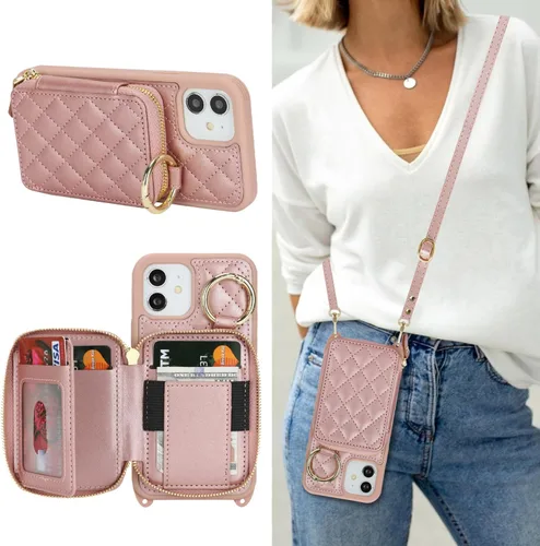 Miniatura 41 de Funda Cartera Bandolera para iPhone 11, Cuero PU Cremallera Bolso Cartera Funda Plegable con Tapa, Funda Folio con Soporte con Ranuras para Tarjetas
