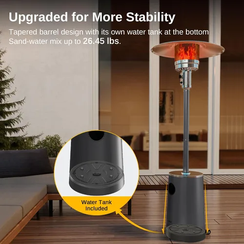 Miniatura 3 de EAST OAK - Calentador de patio de 50,000 BTU con diseño de mesa, quemador de acero inoxidable de doble capa, sistema de protección triple, ruedas