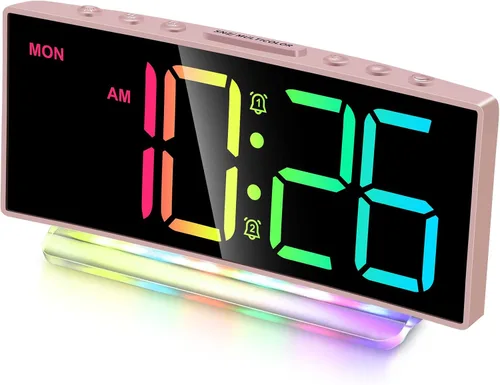 Miniatura 9 de Cadmos Reloj Despertador Extra Fuerte para Personas de Sueño Pesado Adultos, Adolescentes, Niños, Reloj Arcoíris para Dormitorios, Pequeño Reloj