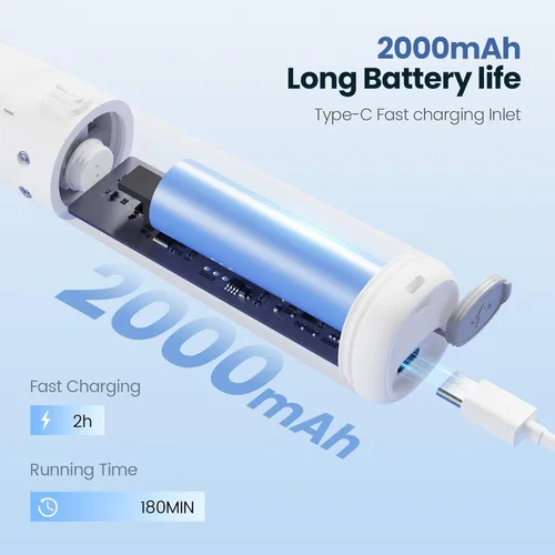 Miniatura 5 de UNIWA Limpiador eléctrico giratorio de ducha inalámbrico con 4 cabezales de cepillo reemplazables, 3 velocidades, IPX6 impermeable, limpiador