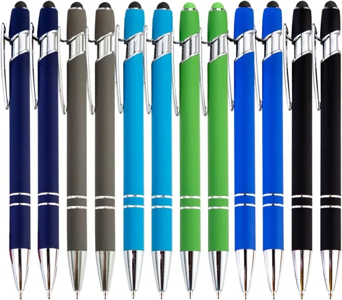 Miniatura 23 de PASISIBICK Bolígrafo negro de 12 piezas con punta de lápiz capacitivo, 2 en 1, elegante bolígrafo de metal para pantalla táctil, tinta negra, punta