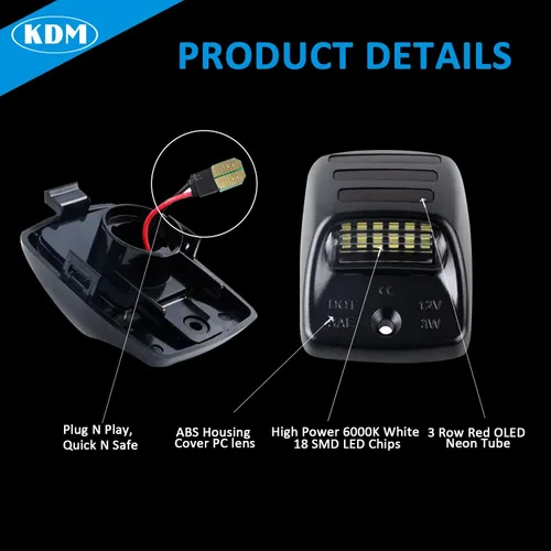 Miniatura 3 de KDM Luz LED de matrícula con 3 tubos de neón OLED rojos compatibles con Toyota Tacoma 2005-2015 y Tundra 2000-2013, lámpara trasera de camioneta