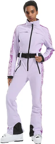Miniatura 34 de GSOU SNOW Traje de esquí para mujer, traje de nieve delgado de una pieza, chaqueta de nieve, impermeable, resistente al viento, deportes al aire