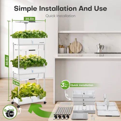Miniatura 6 de Kit de Sistema de Cultivo Hidropónico de Jardín Interior Ahopegarden: Kit de Germinación de Plantas de Hierbas con 66 Vainas, Luz de Crecimiento