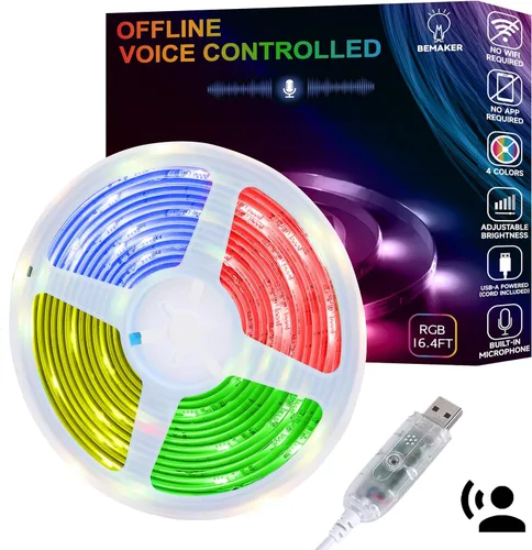 Miniatura 9 de Tira de luces LED activadas por voz AI, iluminación nocturna de dormitorio de niños para interiores, RGB IC, múltiples luces inteligentes regulables