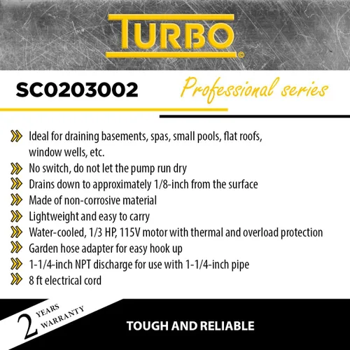 Miniatura 6 de Turbo Bomba sumergible de utilidad 1/3HP sin interruptor