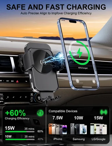 Miniatura 3 de bokilino Cargador inalámbrico para automóvil, carga rápida de 15 W [sujeción automática] [alineación automática] soportes de teléfono