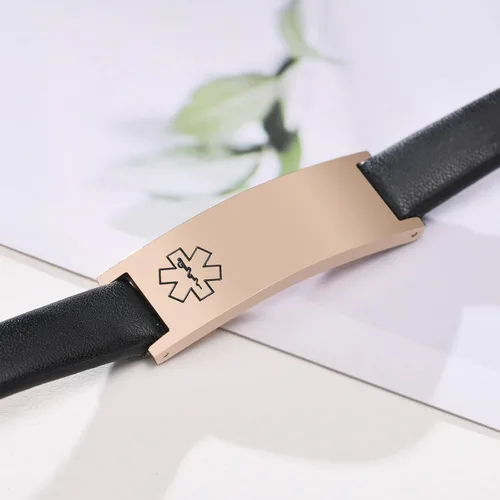 Miniatura 41 de MPRAINBOW Pulsera de alerta médica personalizada para mujer, correa de reloj de cuero genuino, grabado de doble cara, diabetes, epilepsia, joyería