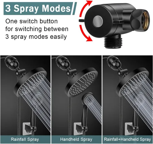 Miniatura 2 de Taiker Cabezal de ducha filtrado, cabezal de ducha de lluvia de alta presión/combo de filtro de ducha de mano, lujoso moderno cromado con manguera