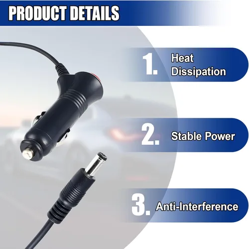 Miniatura 3 de DC 0.217 x 0.083 in Cargador de coche Cable de fuente de alimentación, 12V-24V 4.9FT Adaptador de enchufe de encendedor de cigarrillos de coche