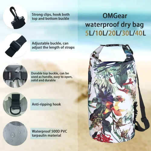 Miniatura 3 de OMGear - Bolsa seca impermeable y bolsa para teléfono, bolsa flotante de 40L/30L/20L/10L/5L para kayak, navegación, actividades al aire libre