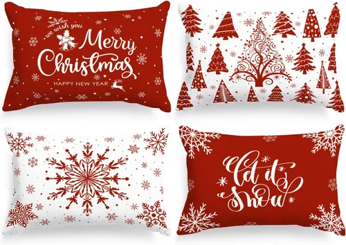 Miniatura 15 de Lanpn Fundas de Almohada Decorativas de Navidad 16x16 4 piezas, Negro Blanco Feliz Navidad Navidad Invierno Copo de Nieve Decorativas Vacaciones