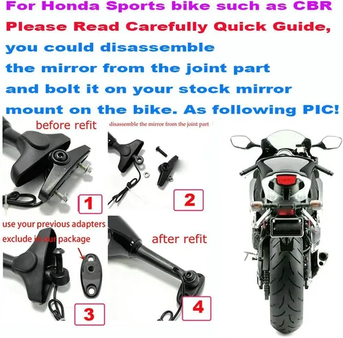 Miniatura 5 de Yibid Espejos laterales integrados para motocicleta con luz intermitente LED compatibles con Kawaski ZRX 1200S, ZZR1200, ZX-6R, 636, 6RR 1998-2006