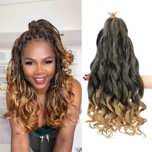 Miniatura 43 de Cabello Rizado Francés para Trenzar de 18 Pulgadas, 8 Paquetes Color Borgoña - Cabello para Trenzar Pre-Estirado con Rebote - Extensiones de Cabello