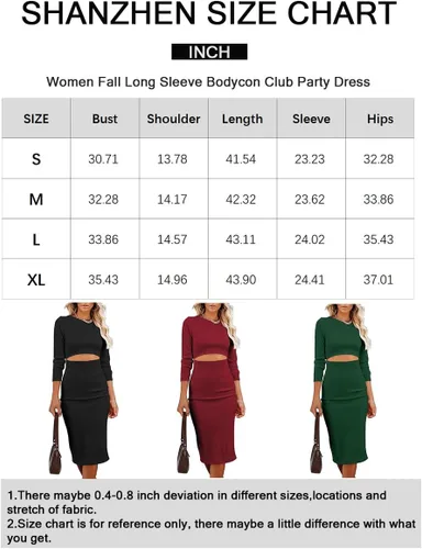 Miniatura 6 de SHANZHEN Vestido ajustado de manga larga para mujer, casual, a la moda, cuello redondo, recortado, de punto, acanalado, ajustado, vestido de tubo