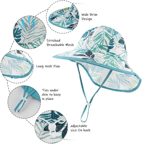 Miniatura 40 de Sombrero de verano para niños pequeños con solapa para el cuello, impermeable, sombrero de natación para niños, protección UV, sombrero de playa