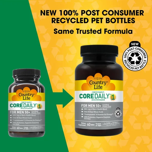 Miniatura 2 de Country Life CORE Daily-1 Multivitamínico para hombres mayores de 50 años, sin gluten, apoyo energético con vitaminas B coenzimadas, probióticos