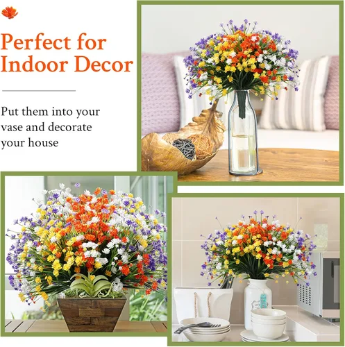 Miniatura 4 de Hoteam 40 paquetes de flores artificiales para exteriores, resistentes a los rayos UV, plantas de exterior sintéticas, plantas de plástico falsas