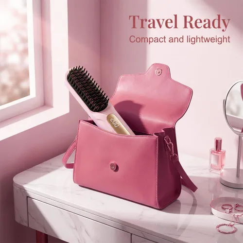 Miniatura 7 de Cepillo alisador portátil profesional para viajes, mini cepillo alisador de pelo inalámbrico con pantalla LCD, cepillo de peinado recargable por USB