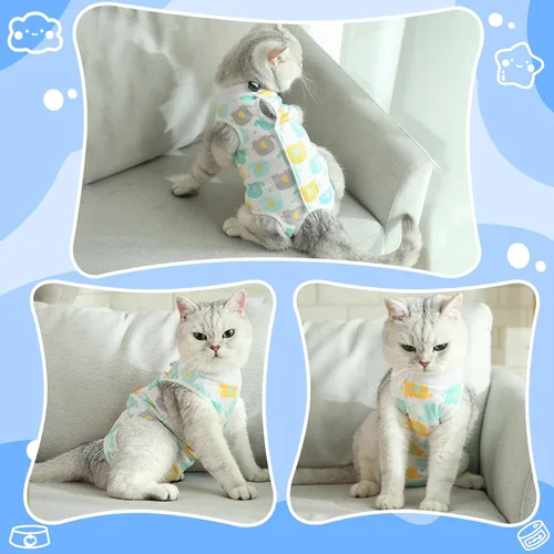 Miniatura 4 de Traje de Recuperación para Gato Hembra, Mameluco Transpirable para Gatos Después de Cirugía Hembra para Heridas Abdominales o Enfermedades