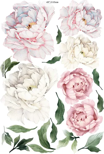 Miniatura 8 de Pegatina de pared de peonía grande con diseño de peonía, calcomanías de pared de flores para niños, acuarela, floral, removible, despegar y pegar