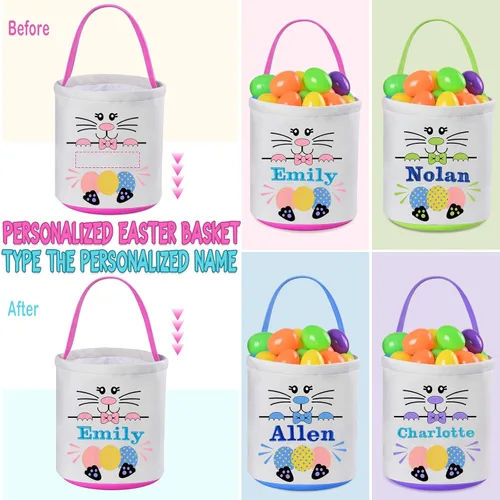 Miniatura 3 de 2 cestas de Pascua rosas para niñas y niños, cesta de huevos de Pascua, regalos de Pascua, cesta de Pascua para niños, cesta de caza de huevos de 2