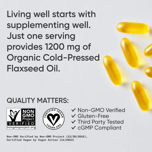 Miniatura 4 de Sports Research® Aceite de linaza vegano (1200 mg) Suplemento de hierbas con ALA Omega 3 a base de plantas, certificado vegano y verificado sin OMG