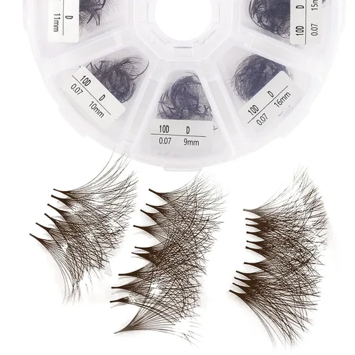 Extensiones de pestañas postizas de volumen 10D Marrón Abanicos prefabricados 500 PIEZAS 0.07mm 9-16mm Mezclado C/D Rizo Varilla corta Extensiones