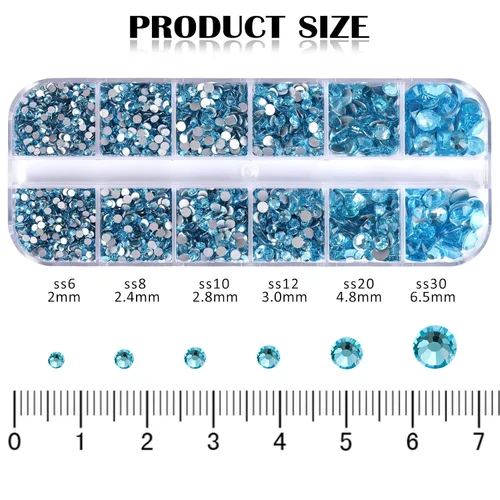 Miniatura 2 de 3820 diamantes de imitación de parte trasera plana aguamarina para deslumbrar, kit de diamantes de imitación pequeños de 0.079 a 0.236 pulgadas